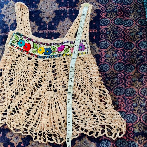 GIRLS' BOHO COTTAGECORE HANDMADE CROCHET TOP W/ FLORAL EMBROIDERY - Picture 1 of 3